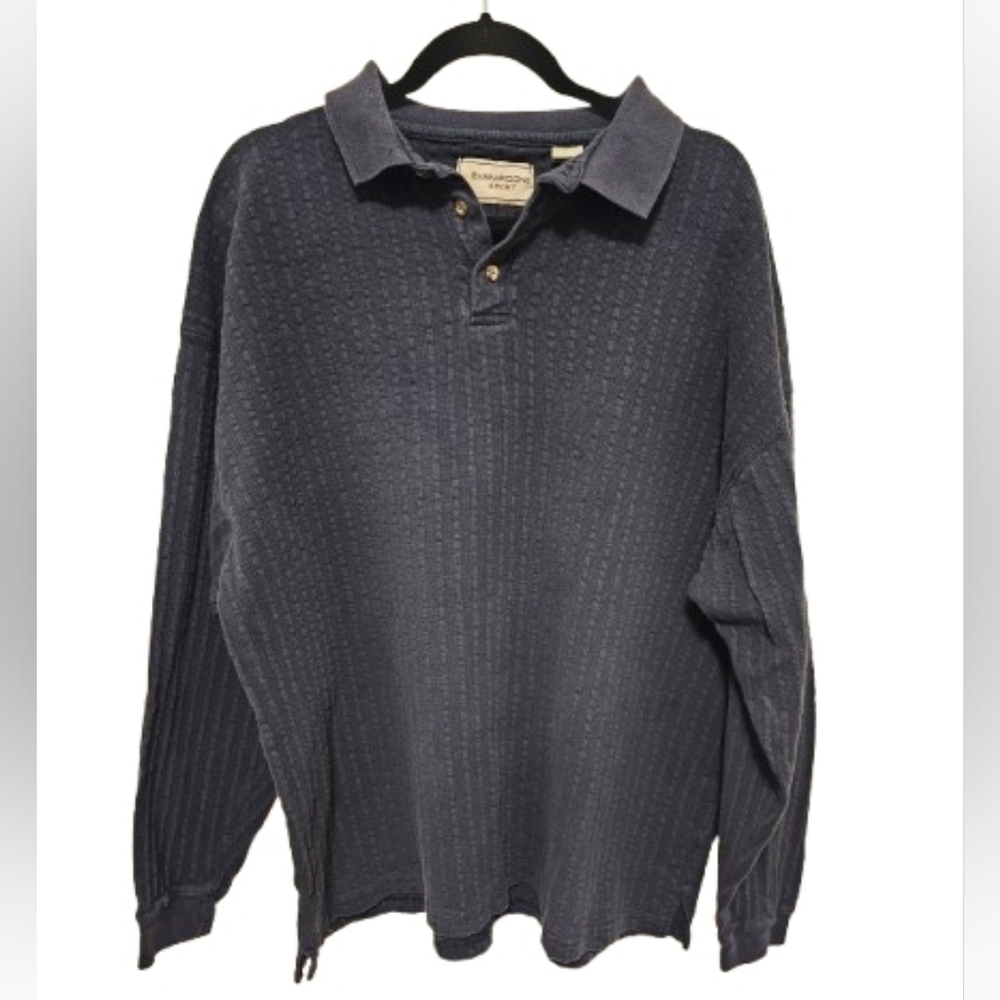 Evan - Picone Vintage Dark Blue Textured Polo Long Sleeve Shirt Men's Size XXL